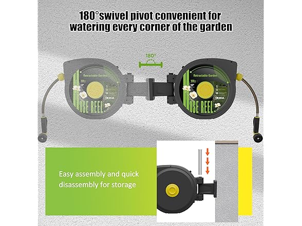 Aokia Retractable Garden Hose Reel, 100 ft