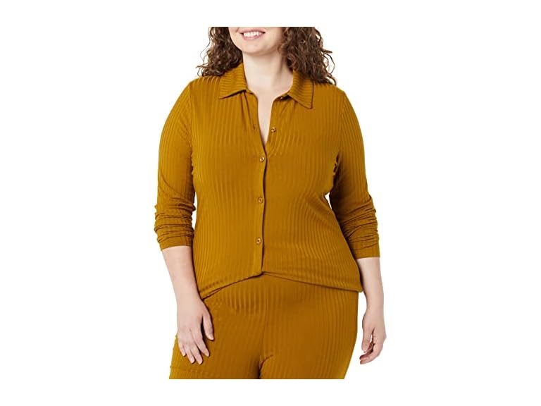 Amazon Essentials Womens Wide Rib LS Button - Gallery 9