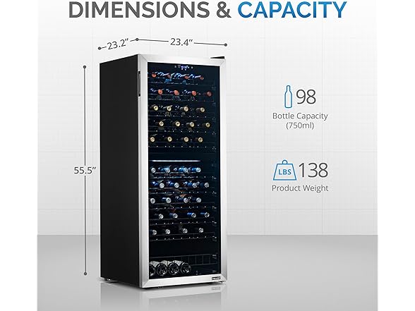 NewAir Freestanding Dual Zone Wine Fridge - 98 Bottle