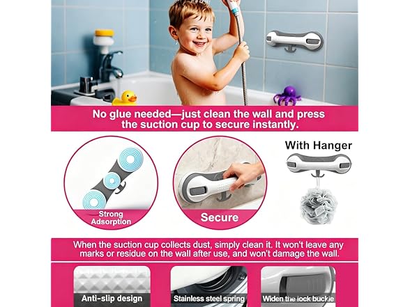NUONU Grab Bars for Shower,Shower Handle with 3 He