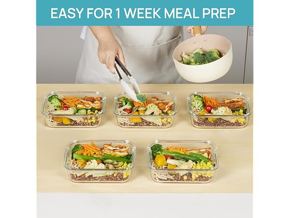 Vtopmart Blue 5 Pack 35oz Glass Containers W/ Lids