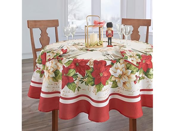 Elrene Poinsettia 70" Round Tablecloth