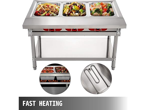 VEVOR Commercial Electric Food Warmer 3 Pot Steam Table Food Warmer 18