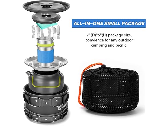 Odoland 15pcs Camping Cookware Kit