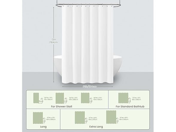 Inhousolu Fabric Shower Curtain Waffle Weave