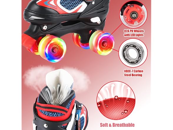 Nattork Red Adjustable Kids Roller Skates Large