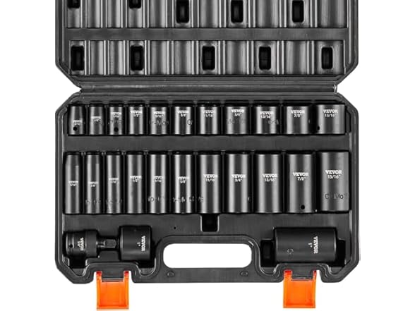 VEVOR 3/8" Drive Impact 25 Piece Deep & Shallow Socket Set SAE