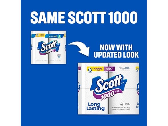 Scott 1000 Sheets Per Roll, 8 Toilet Paper Rolls