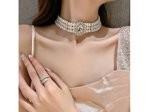 ELABEST Pearl Multi-Row Sparkly Necklace