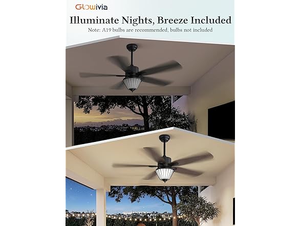 Glowivia Waterproof Outdoor Ceiling Fan, Black