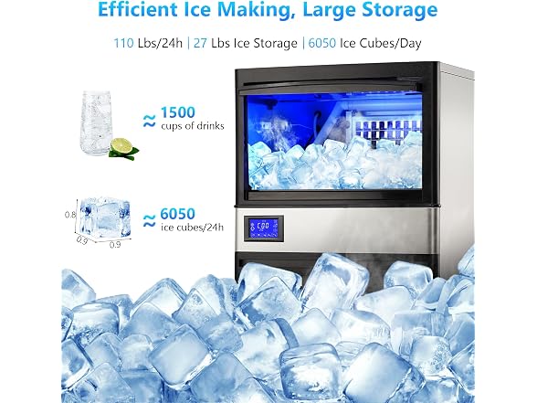 300W Commercial Ice Maker, 110 Lbs/Day