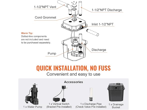 VEVOR Utility Sump Pump, 1/2 HP, 120-Volt,