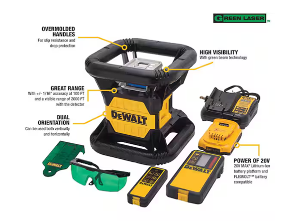 DEWALT DW079LG 20V MAX 250 ft. Rotary Laser Level
