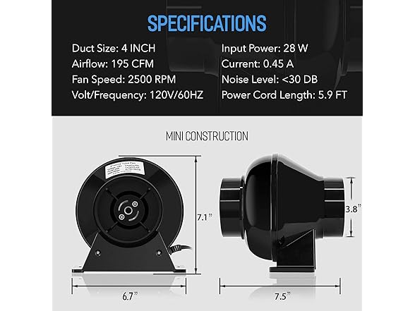 iPower 4" Inline Fan with Duct Kit