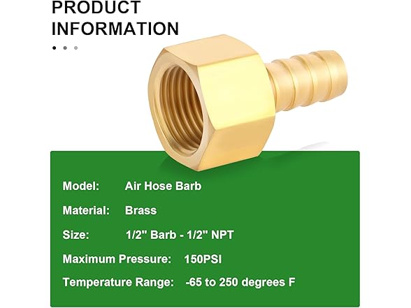 1/2 Barb x1/2 FNPT Brass 5Pcs+Clamp