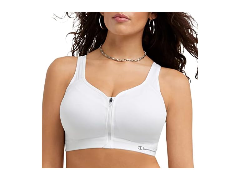 Champion womens Motion Control Zip Sports Bra, White, 34D US