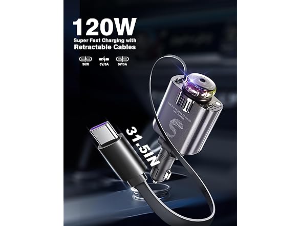 Sozun Retractable USB C Car Charger