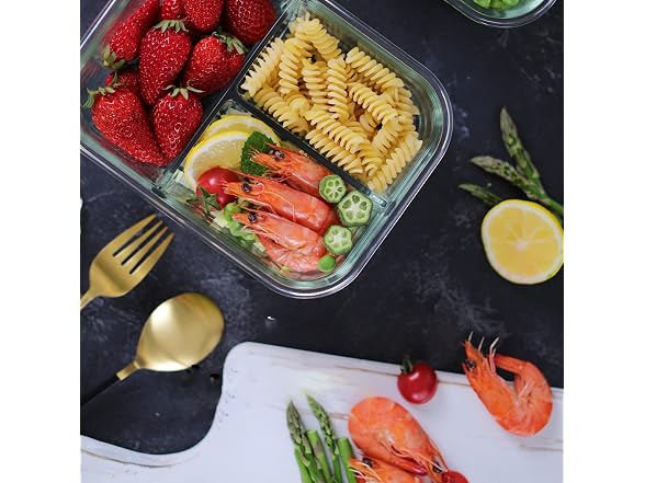 HOMBERKING 8 Pack 3 Compartment 36oz Containers