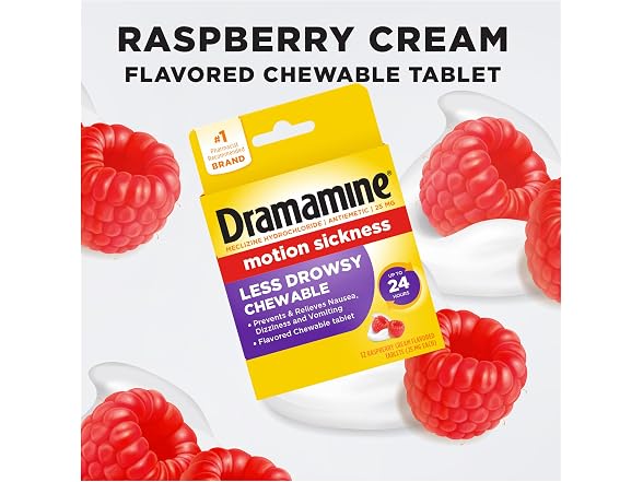 Dramamine Less Drowsy Raspberry Chewable 12ct