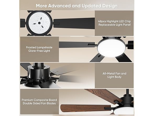 Eterfun 52in Ceiling Fan with Lights