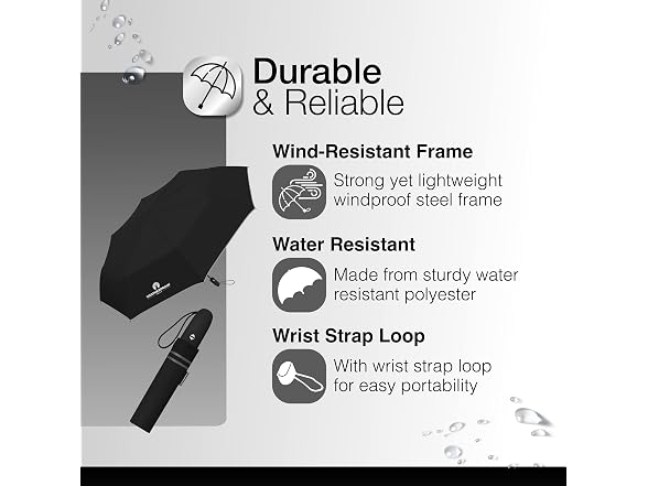 Weatherproof Automatic Rain Umbrella, Black