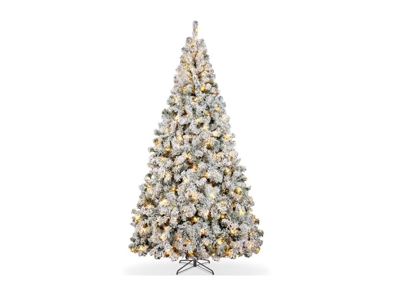 TOWPONICS 6ft Pre-Lit Snow Flocked Christmas Tree