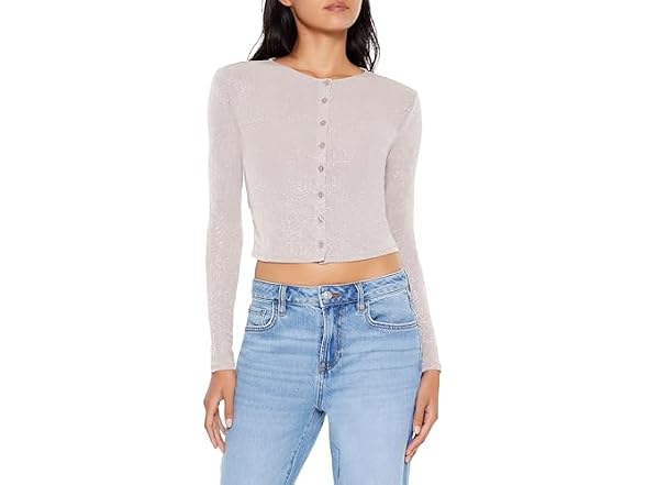 Forever 21 Women (L) Glitter Knit Button-Up Top