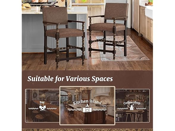 Cozyman Counter Height Bar Stools Set of 2, 26''French Leath (Open Box)