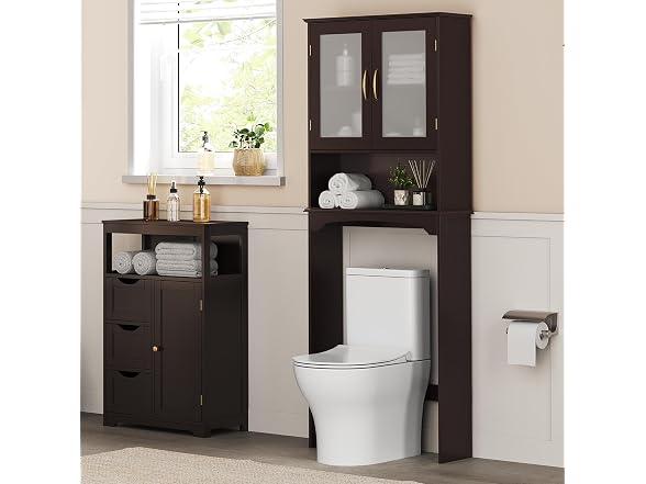 Yaheetech Over the Toilet Storage Cabinet with Glass Doors