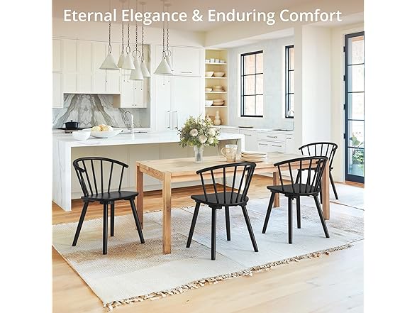 LUE BONA Black Dining Chairs Set of 2, Farmhouse Wood Dining Chairs with Semicircular Backrest, Spindle Dining Chair for Kitchen and Dining Room, 18 Inch (Open Box)