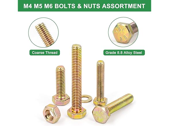 FOLIV 720pcs M4 M5 M6 Grade 8.8 Metric Bolt Assortment