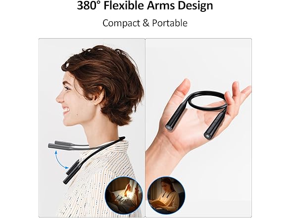 2 Pk Neck Book Lights, 3 Colors & 3 Brightness Levels