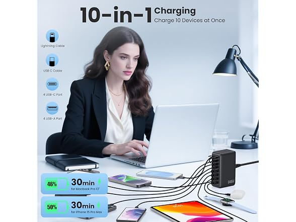 345W USB C 10 in 1 Retractable Wall Charger
