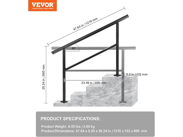 Handrail Outdoor Stairs 47.6 X 35.2 Inch Outdoor