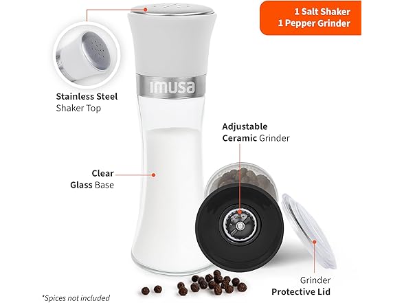 IMUSA Salt Shaker and Pepper Grinder Set – 2 Pack