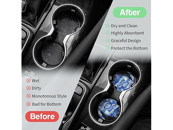 Van Gogh Watercolor Painting Ceramic Car Coasters