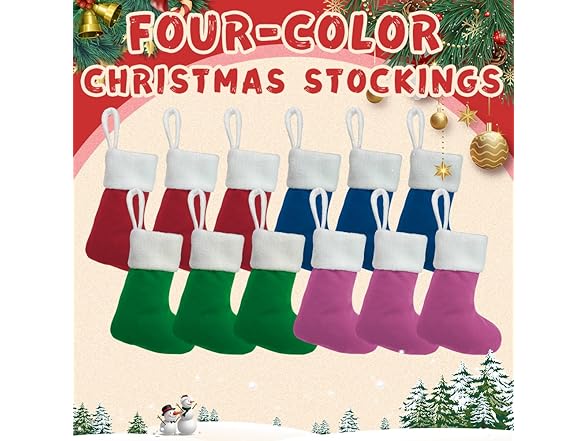 12Pack Mini Christmas Stockings 7" Traditional Xmas Stocking