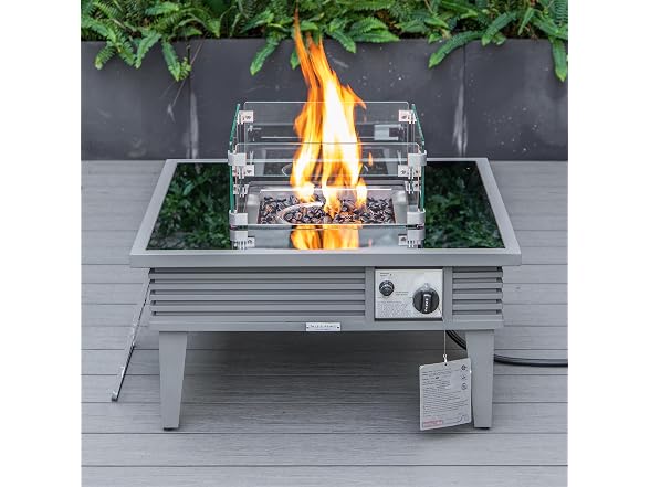 LeisureMod Walbrooke Modern Outdoor Square Fire Pit Table with Slats