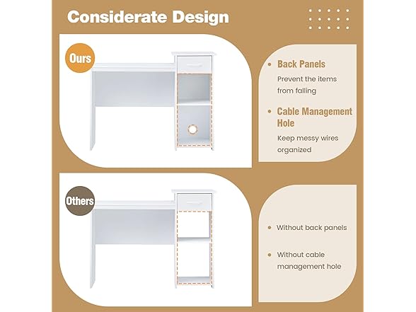 Tangkula White Desk with Drawer