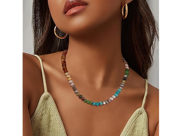 lqiqdfe Beaded Gemstone Necklace