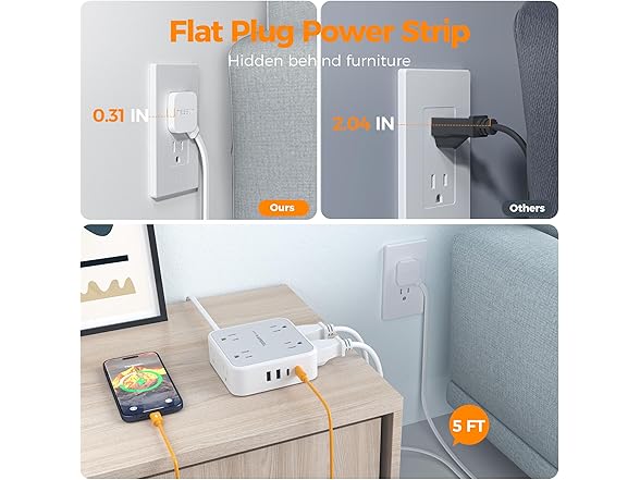 TESSAN Power Strip (8 Outlets, 4 USB)