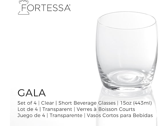 Fortessa Gala Glass, 15 Ounce Short Beverage (Set of 4), Clear