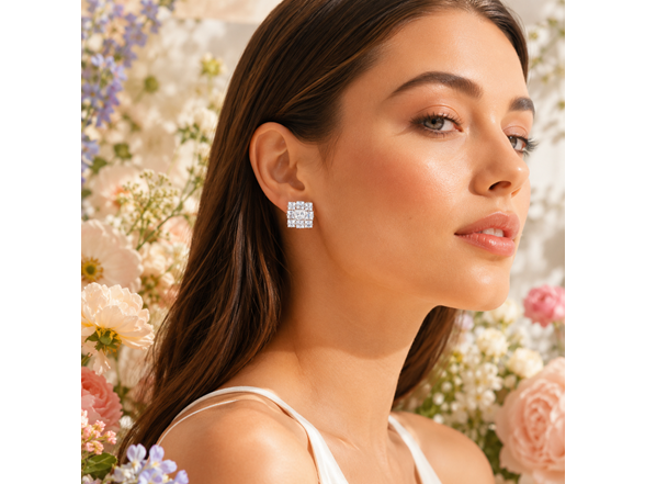 Silver Cluster CZ Stud Earrings (round center stone)