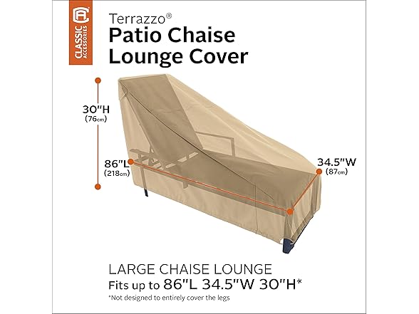 Classic Accessories 86 Inch Patio Chaise Lounge Chair Cover