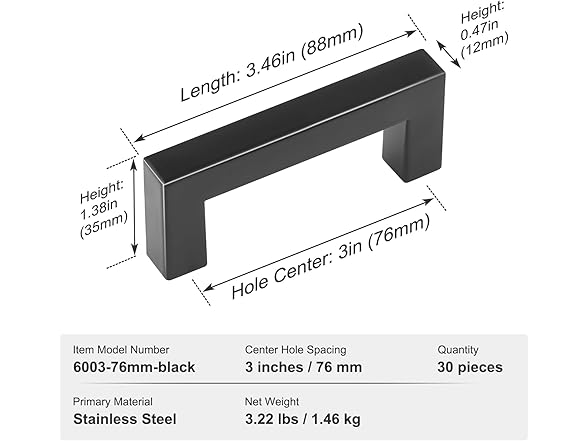 VEVOR 30 Pack Cabinet Pulls - 76mm