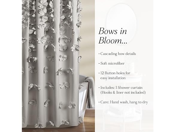 Lush Decor Riley Shower Curtain, 72" W x 72" L, Light Gray