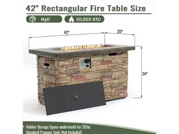 Sandston 42" Concrete Fire Table 50k BTU