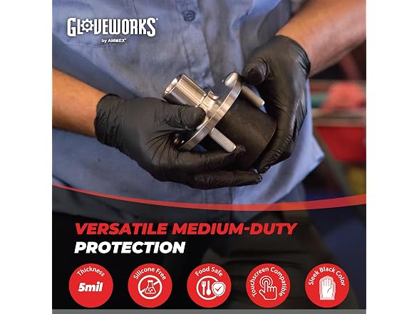 GLOVEWORKS Nitrile Gloves 5 mil Black Small 100ct