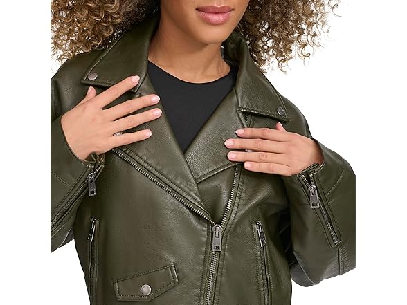 Levis Womens Faux Leather Cropped Moto Jacket
