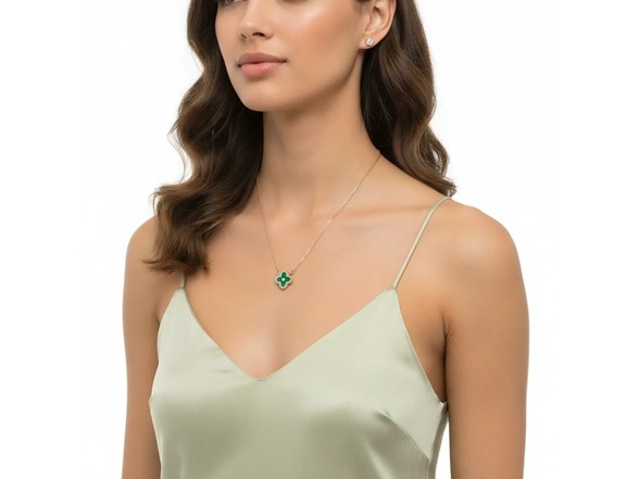 Clover CZ Halo Necklace - Green
